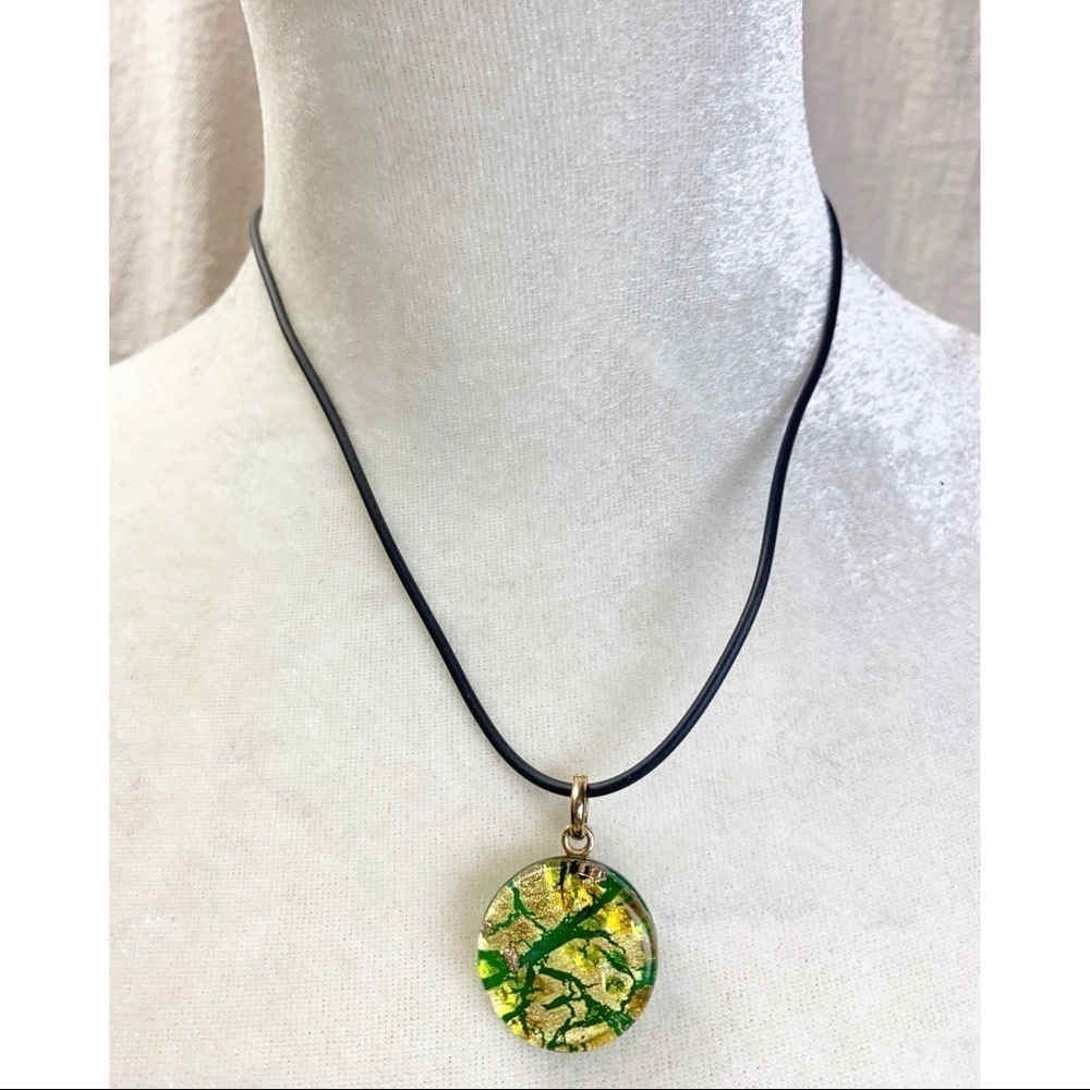 Fused glass green and gold Necklace
